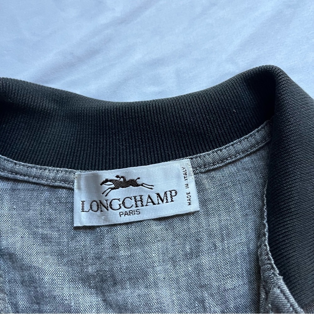 LONGCHAMP‎ vintage grey linen contrast collar short sleeve polo shirt - Picture 5 of 6